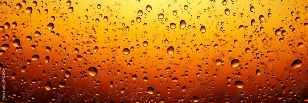 Poster golden drops a macro abstract background of sparkling water droplets on a luminous surface