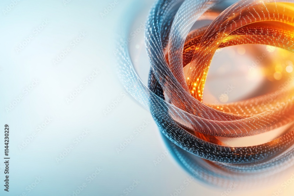 Poster Colorful swirling ribbons create an abstract visual effect against a soft background in this artistic display of light and form