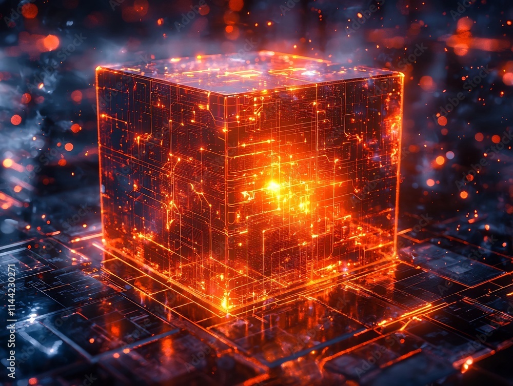 Poster captivating digital ledger interface with floating holographic data blocks and secure encryption con