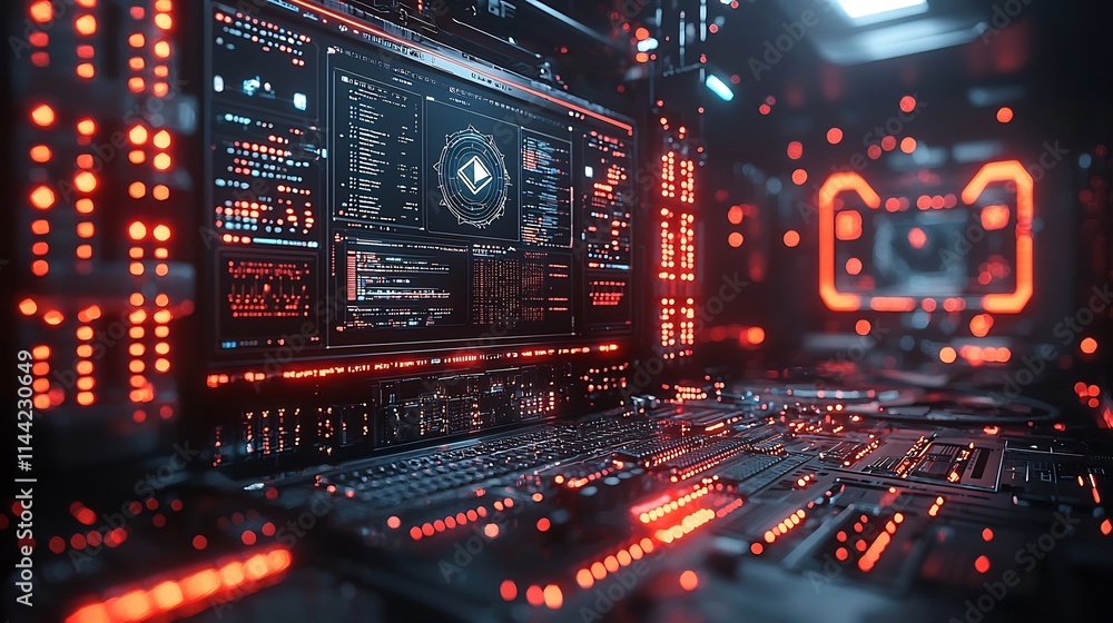 Poster intricate cryptocurrency mining rig with blockchain diagram overlay high tech visual concept for dig
