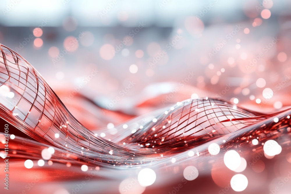 Poster abstract design featuring flowing red fabric and soft glowing lights in an artistic composition