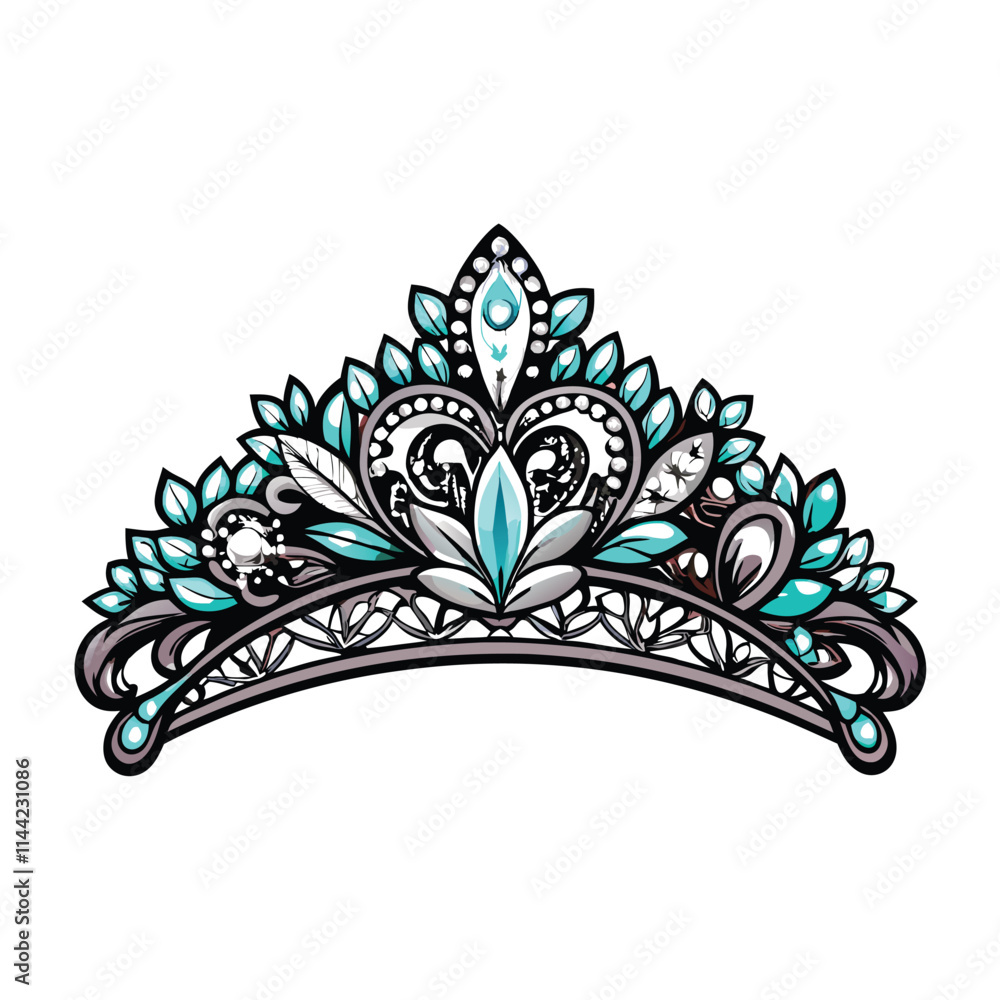 Poster create a highly detailed vector illustration of a diamond encrusted crown, showcasing intricate face