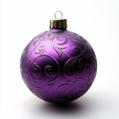 A smooth purple Christmas ball with pattern, glossy finish, placed against a pure white background 