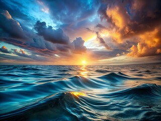 Obraz premium Hyperrealistic Ocean Close-Up: Moody Gray Horizon, 3D Rendered Water Ripples