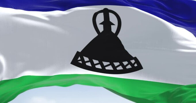 Close-up of national flag of Lesotho waving