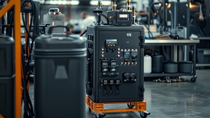 Military-grade oxygen generator: A rugged oxygen generator in a military base setup, surrounded by tactical gear and vehicles