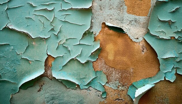 古い壁に塗られたペンキが剥がれかけ、下地の色がわずかに覗く鉄のテクスチャ