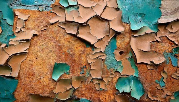 古い壁に塗られたペンキが剥がれかけ、下地の色がわずかに覗く鉄のテクスチャ