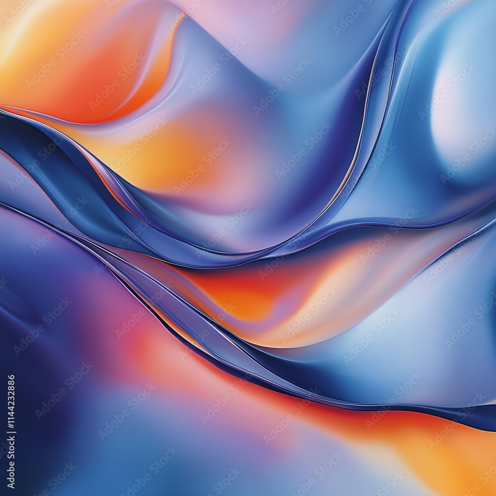 Poster flowing curves of soft blue and orange hues create a harmonious visual experience in abstract art fo