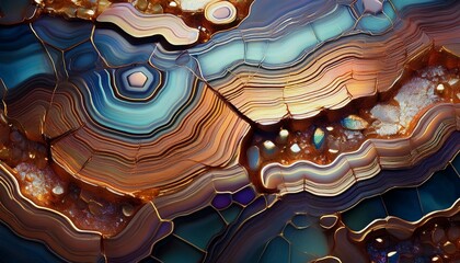 半透明で光を通す鉱石の表面、複雑な層が細かく見え、自然な光沢感があるリアルなテクスチャ