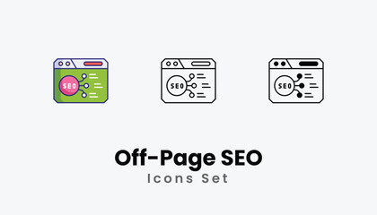 Off-Page SEO Icons thin line and glyph vector icon stock illustration