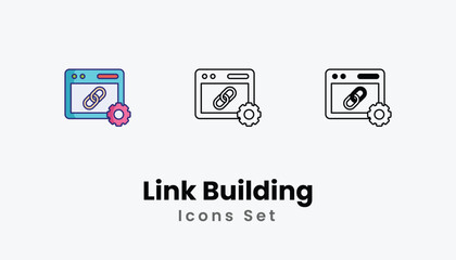 Link Building Icons thin line and glyph vector icon stock illustration