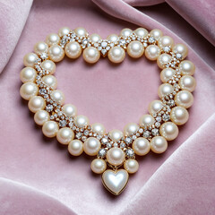 gold heart pendant with pearl and diamond accents