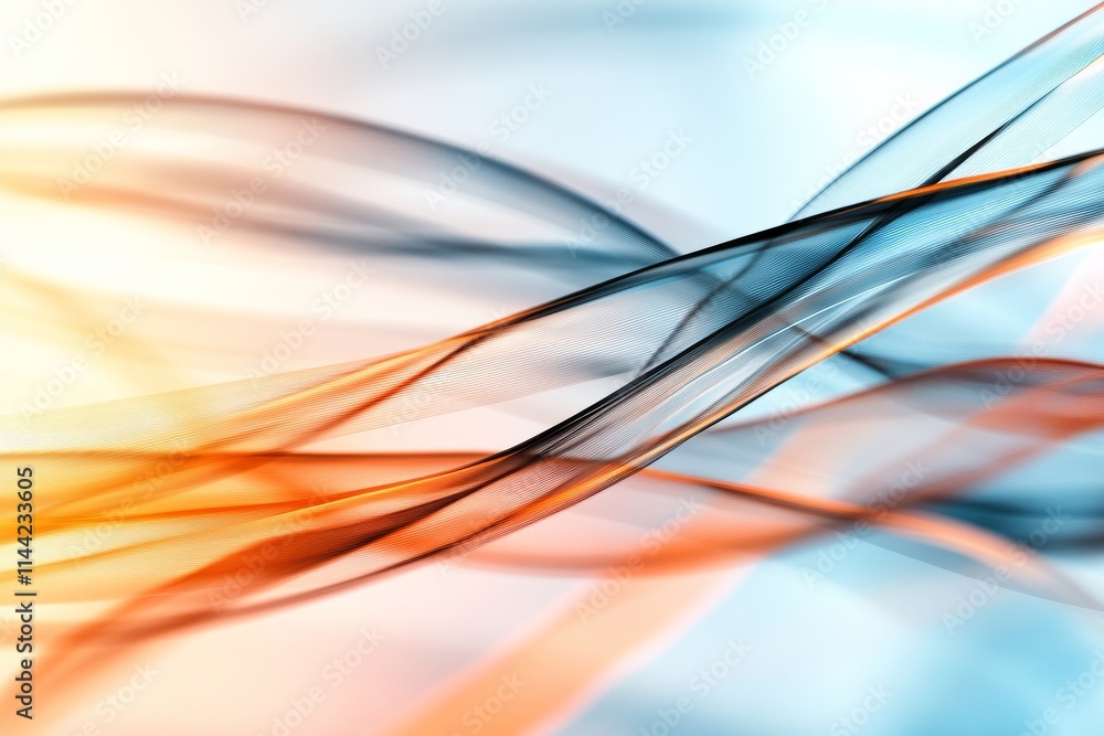 Poster swirling waves of blue and orange light create a dynamic abstract composition in a tranquil setting