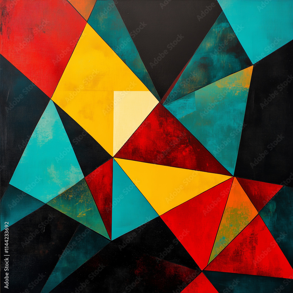 Aufkleber bold geometric triangular shapes in vibrant colors create a striking abstract composition on a black