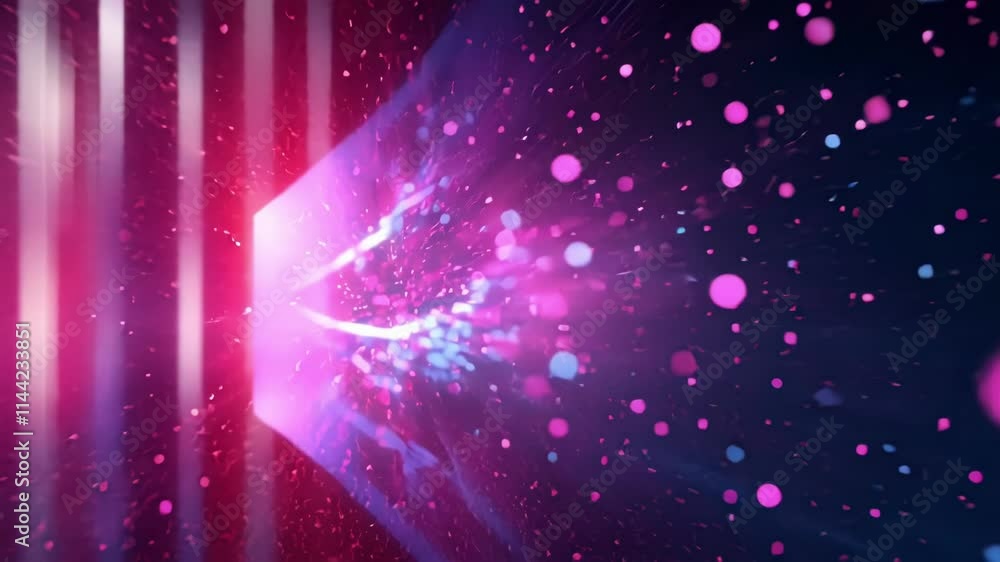 Poster pink and blue particles are rapidly flowing through cyberspace, creating a futuristic data stream vi