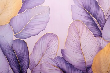 Elegant purple and gold leaves on pink background.