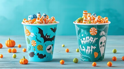 Halloween Candy in Festive Cups.