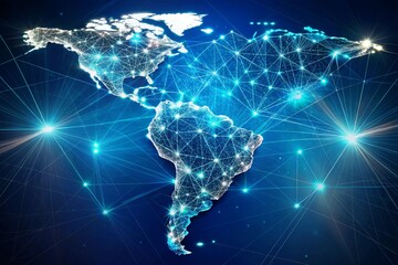 Fototapeta premium South Americas Technological Map Depicting Global Communication and Data Sharing, Wallpaper Background