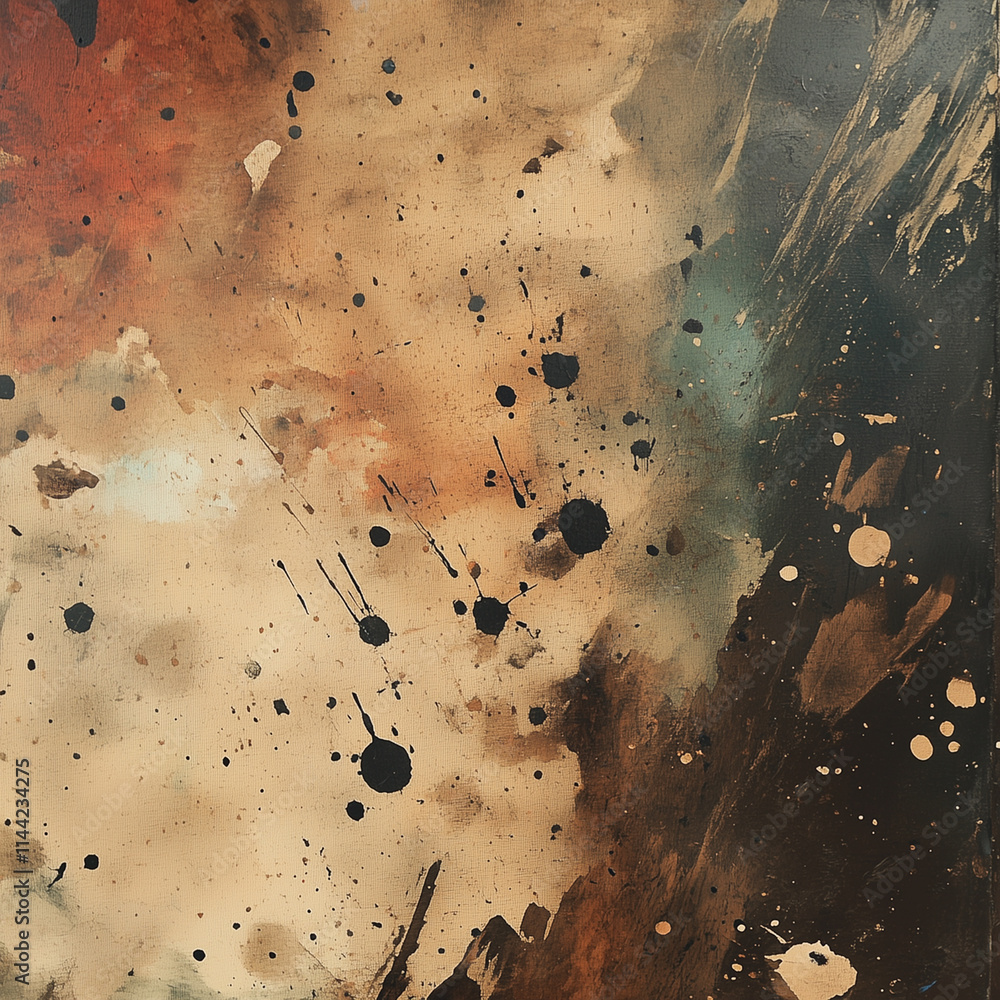 Poster colorful painted splatter with dynamic patterns and textures over a dark surface at an artist studio
