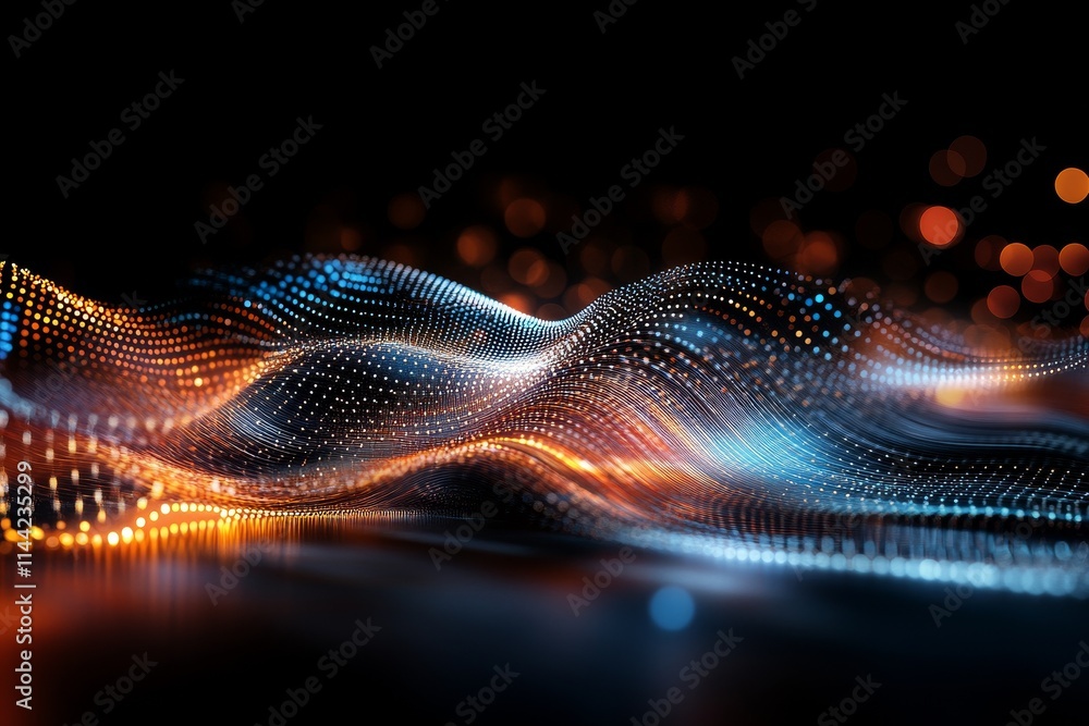 Poster colorful abstract waves of light and dots create a mesmerizing visual display of technology and art 