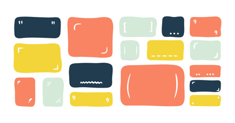 Doodle text box. Hand drawn bubble shapes and frames for social media. Kids color text shape. Organic child free form. Abstract square speech blobs for dialog. Simple set for bullet journal with