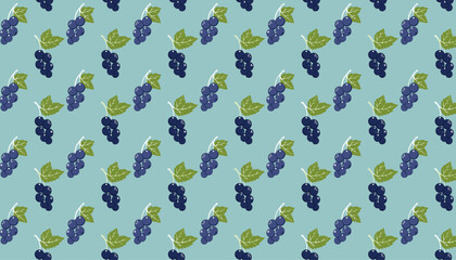 Seamless pattern with currant berries on blue background. Vector illustration.