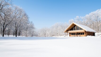 Naklejka premium Snow-covered cabin in a winter wonderland.
