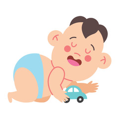 baby playing with car