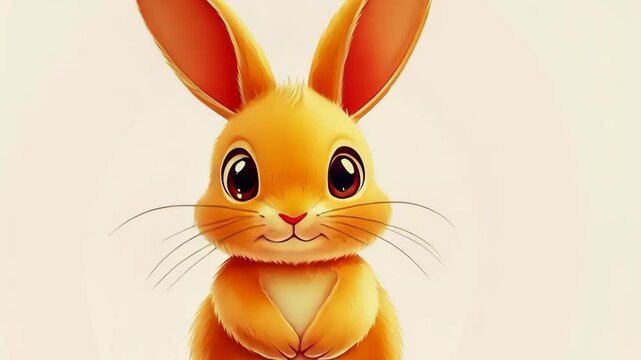 Cute orange rabbit with big eyes and long ears standing upright against a plain background