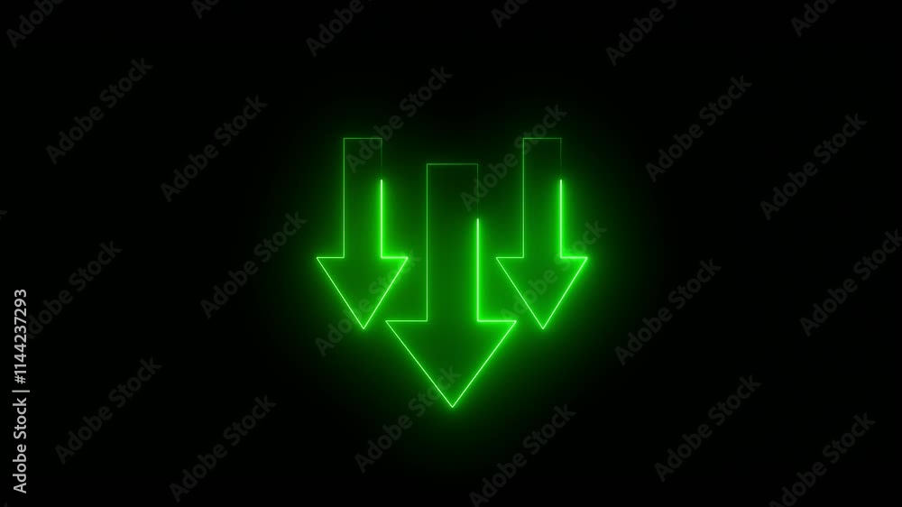 Poster arrow animation green chroma down light and video abstract loading 4k animation icon direction, down