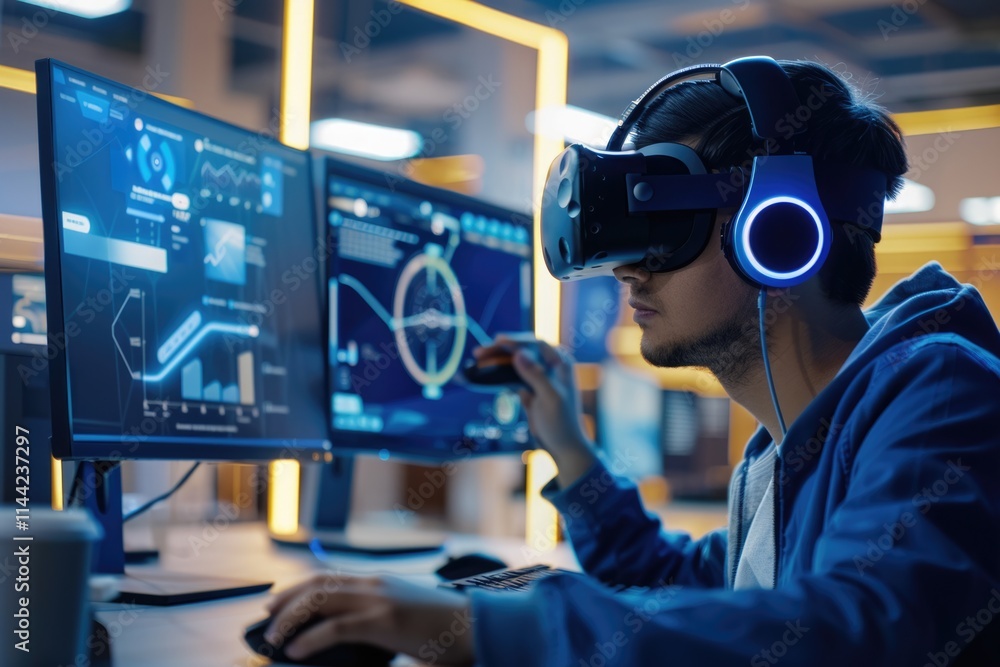 Aufkleber modern it developer working on vr games and software.