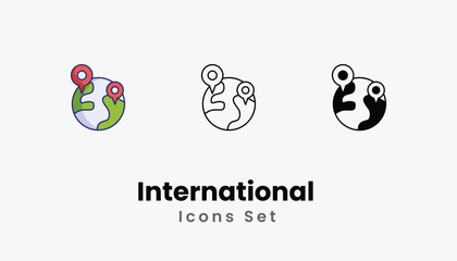 International  Icons thin line and glyph vector icon stock illustration