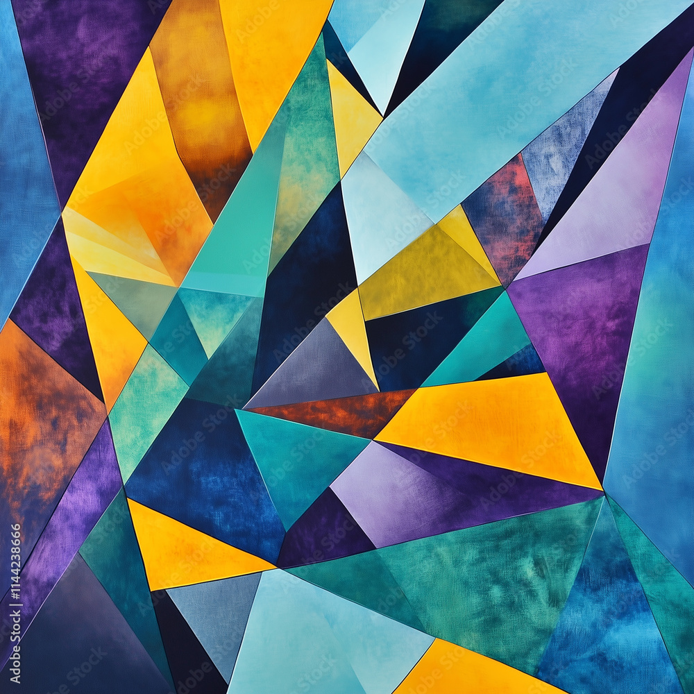 Aufkleber vibrant teal and yellow angular shapes create a dynamic abstract composition full of energy and colo