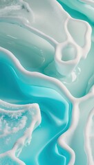 Obraz premium Abstract fluid layers in vibrant turquoise and white, showcasing smooth curves and bubbles, creating a sense of tranquility and movement.