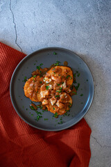 fish dish with sauce. good presentation 
