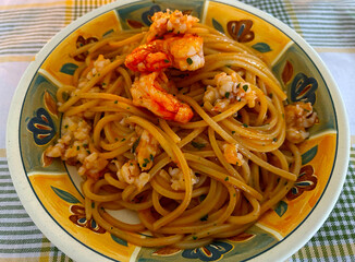 Spaghetto alla chitarra mantecato agli scampi