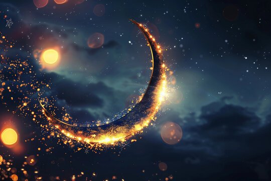 Glowing Crescent Eid Mubarak Greeting Card: A Symbol of Blessings and Joy