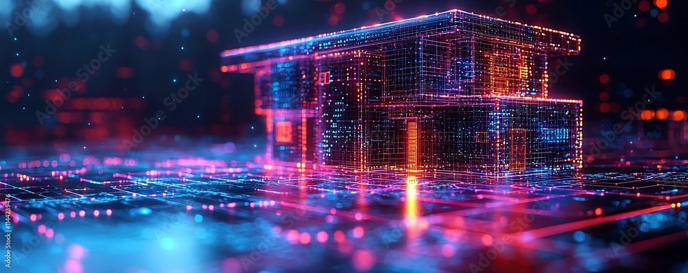 Poster holographic display of futuristic real estate smart contracts on blockchain for secure property solu