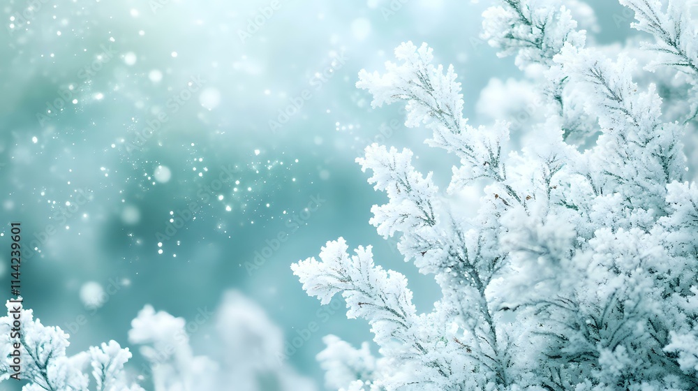 Poster aqua and white frosted tones with delicate glittering snow patterns and a soft glow for a serene win