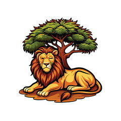 Create a detailed hand-drawn vector illustration of a majestic lion, resting peacefully, exhibiting serene majesty.  Show intricate fur detail and a powerful yet calm pose.