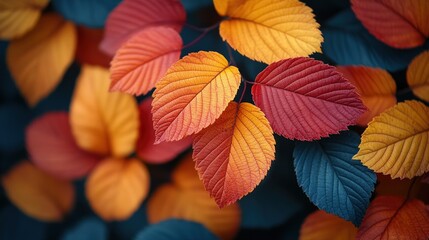 Vibrant autumn leaves in red, orange, and yellow hues.