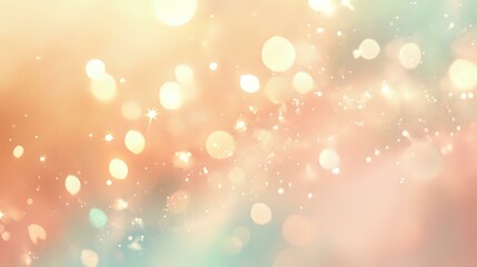 Gradient peach and mint tones with glowing sparkles and soft bokeh lights for a playful, pastel-themed design