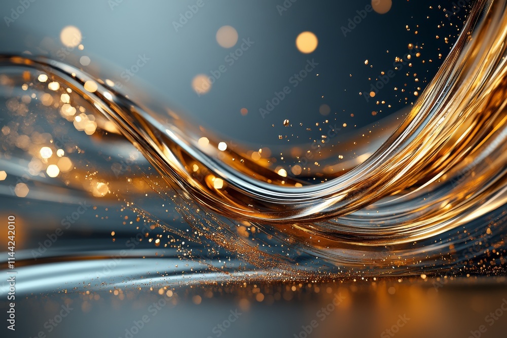 Poster flowing golden waves create a mesmerizing visual display of light and color in an abstract compositi