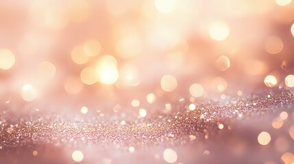 Soft blush pink and champagne tones with shimmering golden sparkles and a dreamy, light-filled bokeh effect