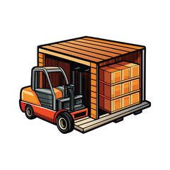 A busy loading dock scene featuring a forklift skillfully maneuvering pallets of merchandise.  Focus on the industrial setting and the efficient movement of goods.