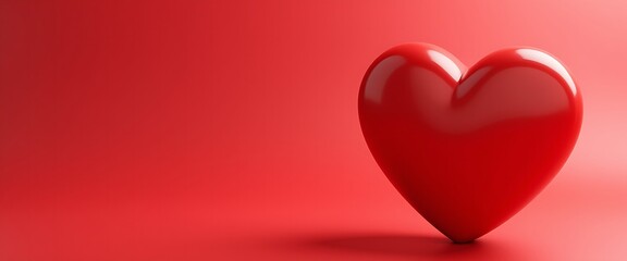 Valentine decoration with a 3d heart shape placed on the right of red background with copy space, Valentine Day concept