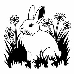 Rabbit, White Outline, White Background, Animal Art, Rabbit Clipart, Vector Illustration, Rabbit Design, Pet Graphic, Transparent Vector Rabbit, Rabbit Silhouette, Vector Animal Art, Rabbit Artwork, M