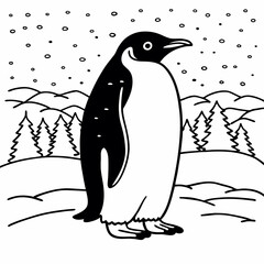 Penguin, White Outline, White Background, Animal Art, Penguin Clipart, Vector Illustration, Penguin Design, Wildlife Graphic, Transparent Vector Penguin, Penguin Silhouette, Vector Animal Art, Penguin