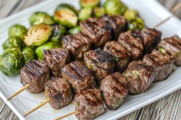 Grilled Beef Skewers with Roasted Brussels Sprouts
